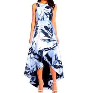 Adrianna Papell Blue and White High Low Dress
